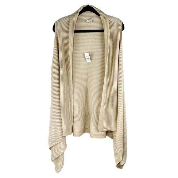 LOFT NWT Ribbed Waterfall Open Front Sweater Vest Oatmeal One Size Fits Most - Picture 10 of 12
